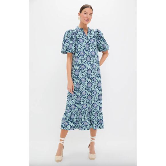 Hyacinth House Multi Blue Leafy Floral Mimi Midi Dress Sz M - Picture 1 of 5